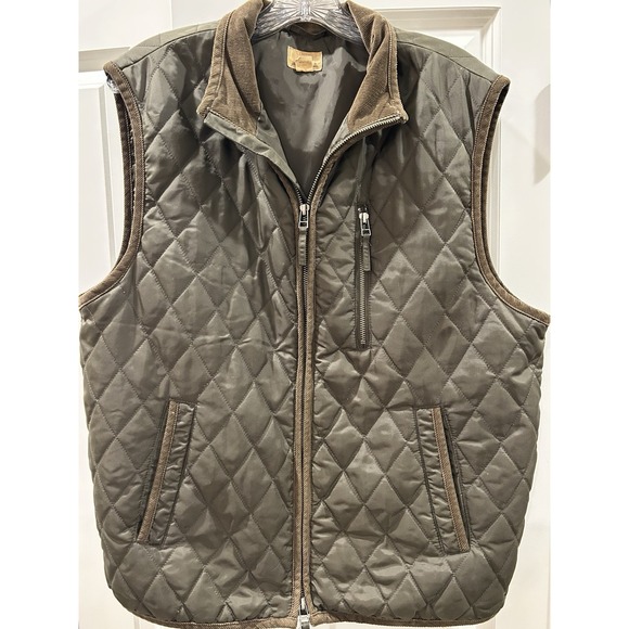 Vintage Trevero Green Quilted Vest Corduroy‎ Trim Men Large - Picture 1 of 7